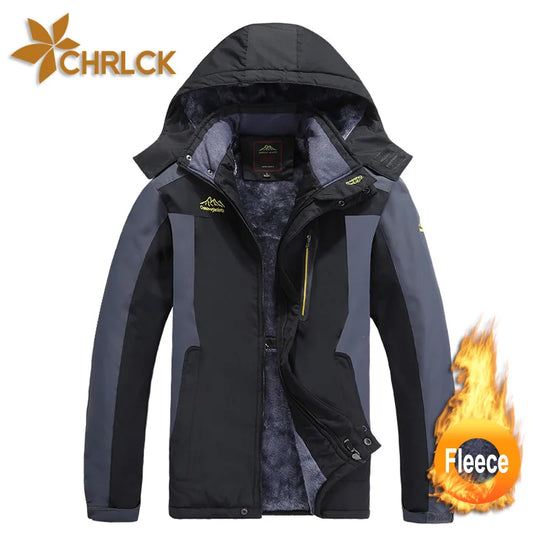 CHRLCK Waterproof Hiking Jacket For Men Windproof Velvet Warm