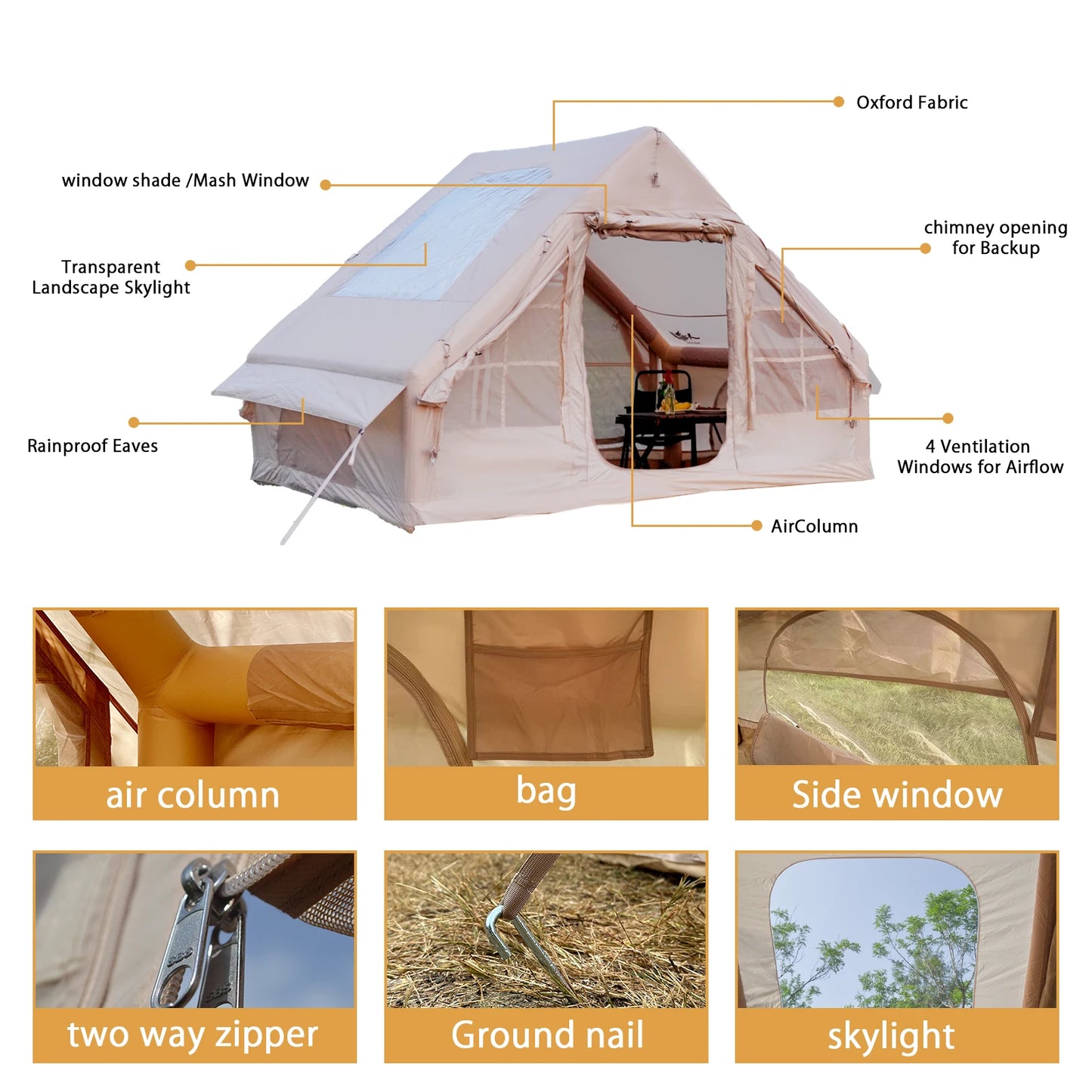 Pakicetus Inflatable Tent With Skylight Quick Setup For Six