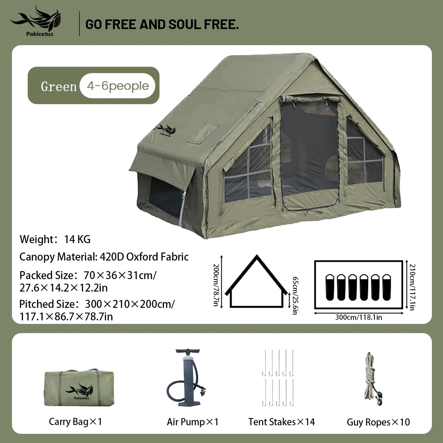 Pakicetus Inflatable Camping Tent With Skylight Two Bedroom