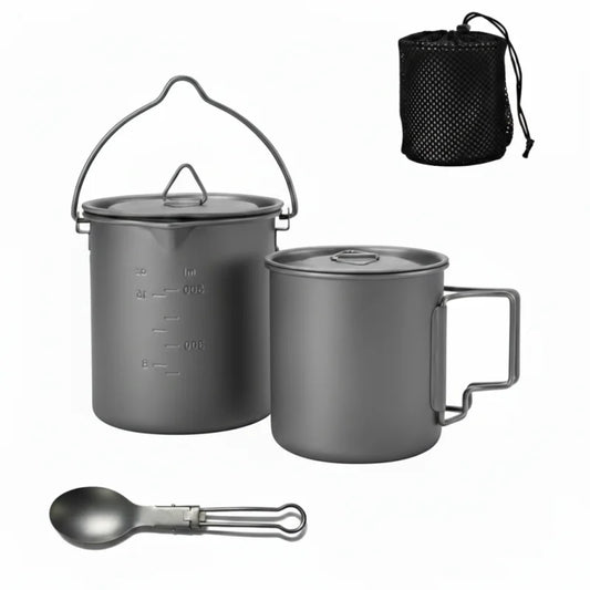 Titanium Camping Cookware Set With Folding Mug And Pot