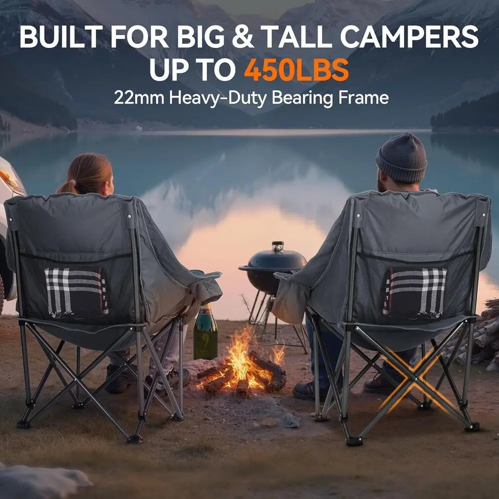 Oversized Padded Camping Chair With Cup Holder And 450Lb Capacity